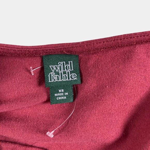 Wild Fable Maroon Square Neck Long Sleeve Ruched Back Top Cotton Blend Womens XS - Picture 3 of 7